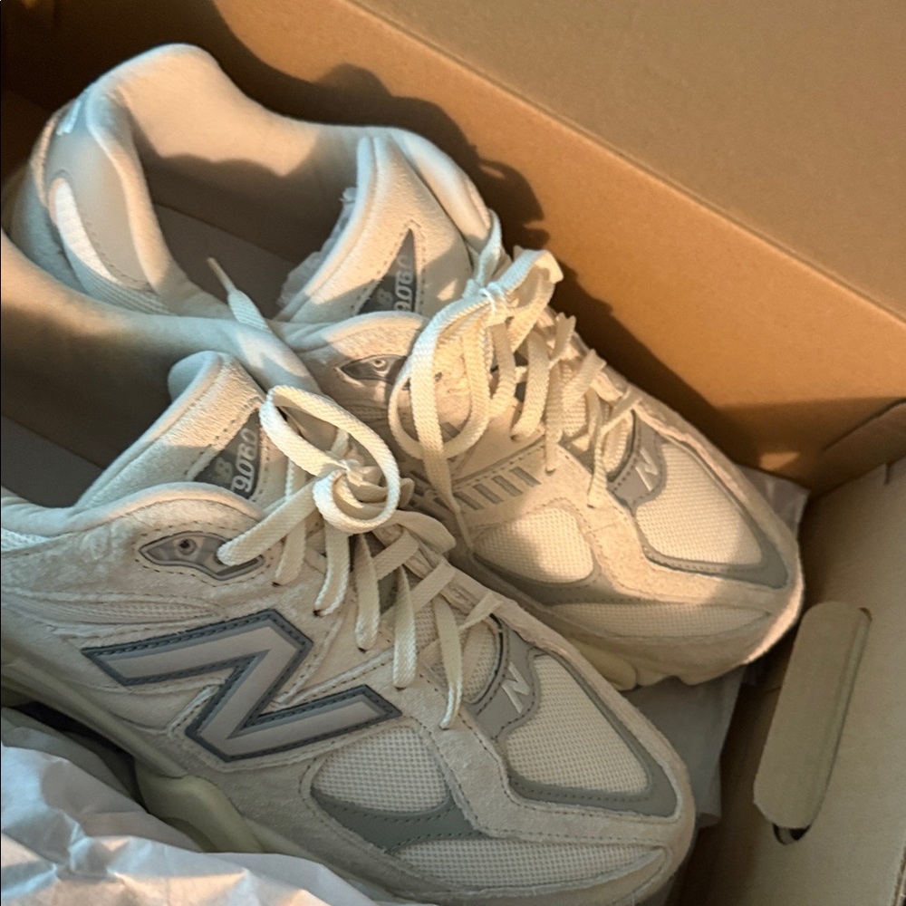 New Balance Cream and Gray Athletic Shoes